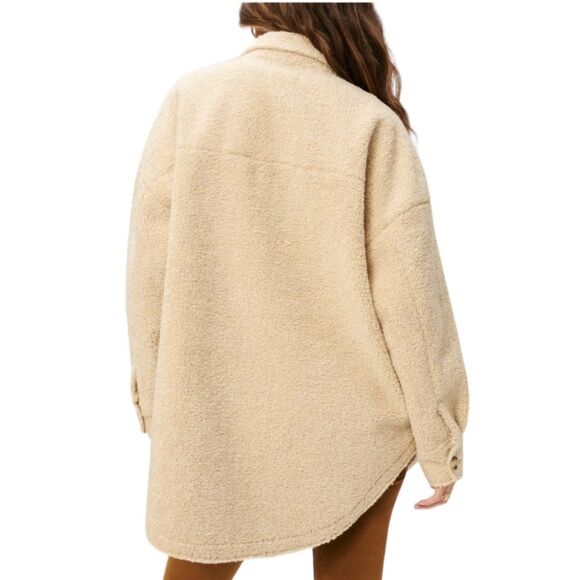 Good American Cream Sherpa Shacket Oversize Button Down Shirt Jacket Size 1/2 XL - Picture 2 of 16